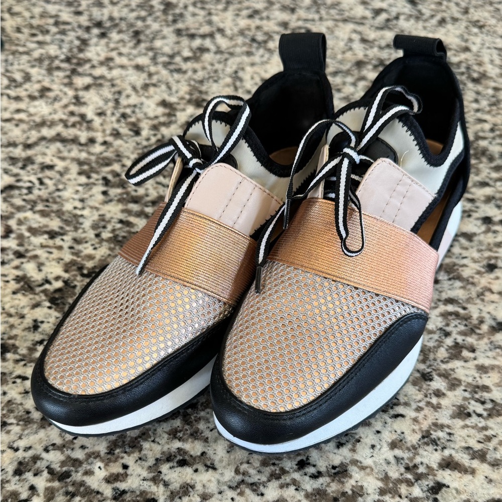Steve Madden Rose Gold and Black Slip-On Sneakers